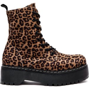 Smile Favorites® Dames Veterboots - Zwart - Suedine - Maat 37 - Leopard