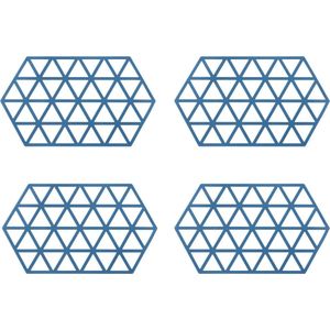 Krumble Pannenonderzetter - Set van 4 - Hexagon - Pannenonderlegger - Tafelaccessoire - Hittebestendig - Siliconen - 14 x 24 - Blauw