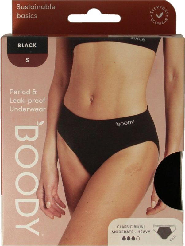 Boody - Classic Bikinislip - Menstruatieondergoed - Zwart - Normaal/Hevig
