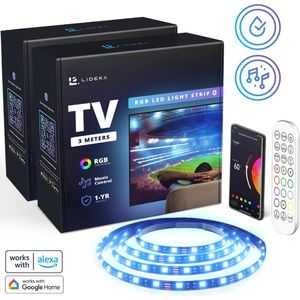 Lideka - TV USB LED Strip 6 meter (3+3m) RGB - met Afstandsbediening - Gaming Lichtstrip met App - LED-strips - Verlichting - 180 LED Lights - 10mm Breed - Zelfklevend Led Licht - Ook Voor TV