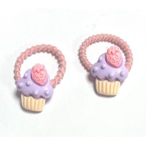 Haarelastiekjes - Cupcakes - Roze, paars, beige - 2 Stuks
