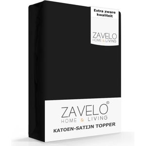 Zavelo Deluxe Katoen-Satijn Topper Hoeslaken Zwart - Lits-jumeaux (180x220 cm) - Heerlijk Zacht - Rondom Elastisch - Perfecte Pasvorm