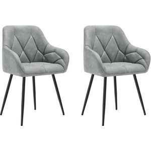 Eetkamerstoelen - Stoel - Eetkamerstoelen set van 2 - Keukenstoelen - Make up Stoel - Modern Design - Woonkamer - Leer Grijs