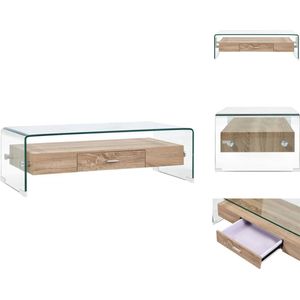 vidaXL Salontafel - Transparant en eiken - 98 x 45 x 31 cm - Gehard veiligheidsglas - Met schap en lade - Tafel