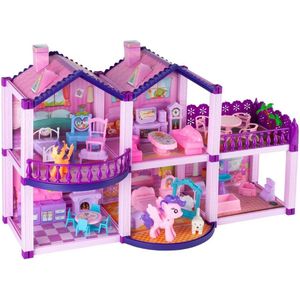 Playos® - Poppenhuis - Paars - met Pony's - Inclusief Meubels - met Pony - met Pop - Draagbaar - Speelgoed - Rollenspel Speelgoed - Educatief - Kinderen - Jongens en Meisjes - Huis voor Poppen