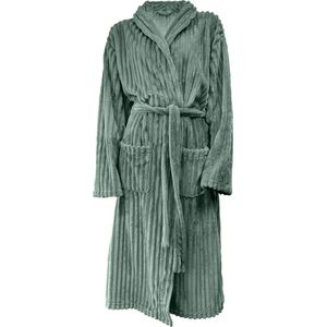 Eleganzzz Teddy Rib Fleece Uni Badjas - Olive Green - L - Badjas Dames - Badjas Heren