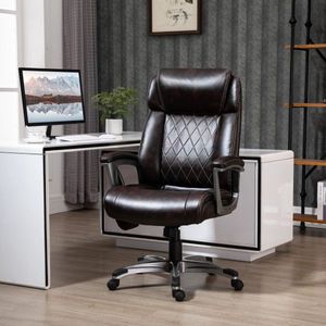 Bureaustoel zwenkstoel met 6 massagepunten ergonomisch met een gebogen hoofdsteun en armleuning synthetisch leer bruin 70 x 76,5 x 114-124 cm