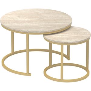 CALICOSY - Set van 2 geneste ronde salontafels 70x70x46cm 45x45x41cm
