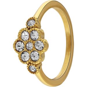 Lucardi - Dames Stalen goldplated ring vintage bloem wit - Ring - Staal - Goudkleurig - 18 / 57 mm