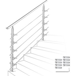 Trapleuning Roestvrij Stalen 80cm In Hoek Verstelbaar Trapleuningen met Kogelring en 2 Palen Indoor bar Railing Set voor Trap Balkon Terras Borstwering (5 Dwarsbalken)