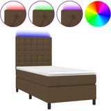 vidaXL - Boxspring - met - matras - en - LED - stof - donkerbruin - 90x190 - cm