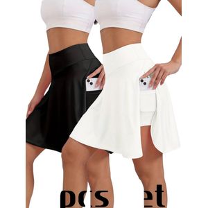 Nivard Broekrok Dames - Skort - Korte Broek - Culotte - Wandelrok - 2 Pcs - Zwart/Wit- Maat S