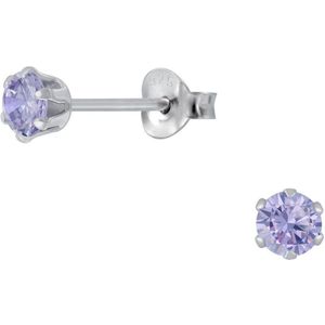 Joy|S - Zilveren ronde oorbellen - 4 mm - zirkonia lavendel paars