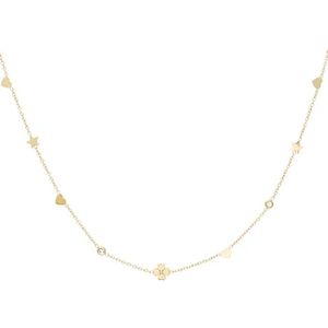 Gleaming wish ketting - Goud kleur - Klaver - Hartjes - Hartjes - Diamantje - Cadeau Moederdag- Valentijn - Ketting - Cadeautje - Sieraden - Jewelry - Sieraad - Kettingen - RVS - Roestvrij Staal - Stainless Steel