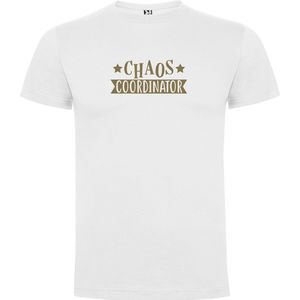 Wit T-Shirt met “Chaos Coordinator“ Afbeelding Goud Maat 3XL