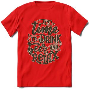 Its Time To Drink Beer And Relax T-Shirt | Bier Kleding | Feest | Drank | Grappig Verjaardag Cadeau | - Rood - L