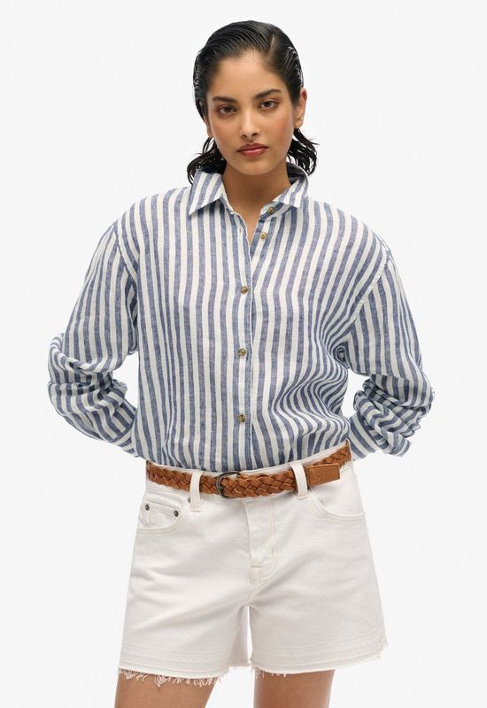 Superdry - Casual Linen Boyfriend - Overhemd - Losse Pasvorm - Lange Mouwen