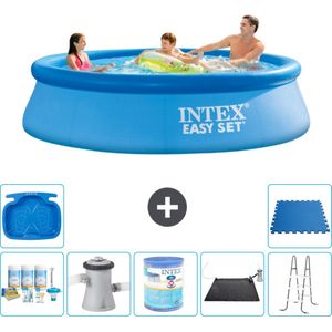 Intex Rond Opblaasbaar Easy Set Zwembad - 305 x 76 cm - Blauw - Inclusief Onderhoudspakket - Zwembadfilterpomp - Filter - Solar Mat - Ladder - Voetenbad - Vloertegels