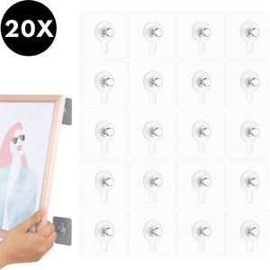 Ultiluxe® Zelfklevende spijkers - 20 stuks - Plakspijkers, spijkerhaken, ophangsysteem - Plakschroef, schilderijhanger, ophangen zonder boren - Muurbevestiging - Klevende plakhaakjes - Schilderijen en fotolijsten