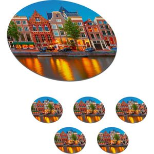 Onderzetters voor glazen - Rond - Amsterdam - Grachten - Architectuur - 10x10 cm - Glasonderzetters - 6 stuks