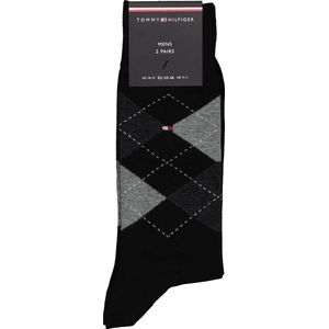Tommy Hilfiger Check Socks (2-pack) - herensokken katoen - geruit en uni - zwart - Maat: 47-49