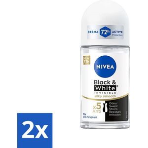 2 x Nivea - Deodorant - Roller - Black & White Silky Smooth - 50 ml - NIVEA Deodorant - Deodorant Roller - 48 Uur Bescherming - Antitranspirant - Anti-geur