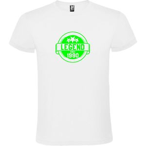 Wit T-Shirt met “Legend sinds 1990 “ Afbeelding Neon Groen Size XXXXL