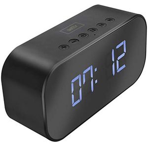 Spiegelen Wektimer met Bluetooth Speaker, LED Display, AUX Invoer en Micro SD Lezer, Zwart