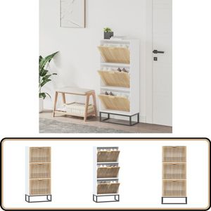 vidaXL Schoenenkast - Wit - 52x25x120 cm - Hout & Metaal Schoenenkast - Schoenuitleg - Bergruimte - Houten Schoenenkast - Witte Schoenenkast