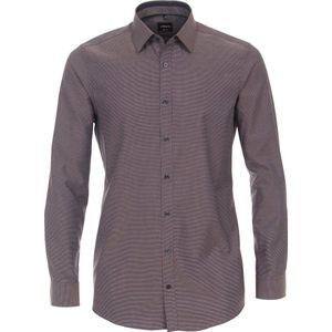 VENTI - Body Fit Overhemd - Blauw met Wit en Oranje - Strijkvriendelijk