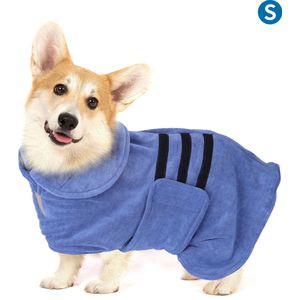 Nobleza Hondenbadjas - badjas hond - Honden badjas - hondenkleding - Ruglengte 40 cm - Maat S - Blauw