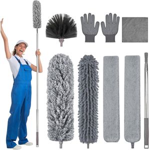 Plumeau set met telescoopsteel - 9 delige, wasbare stofdoeken voor huis en auto