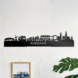 BT Home - Alkmaar Skyline muurdecoratie - Wanddecoratie - Zwart - Houten art - Muurdecoratie - Line art - Wall art - Bohemian - Wandborden - Woonkamer