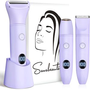 3-in-1 Ladyshave met Display - Gezicht - Oksels - Benen - Bikinilijn - Sansbeauté® - Scheerapparaat Vrouw - Ontharingsapparaat Electrisch Ontharen - Gezichtsontharing Dames - Trimmer Vrouw - Ladyshaves Bikini - USB Oplaadbaar