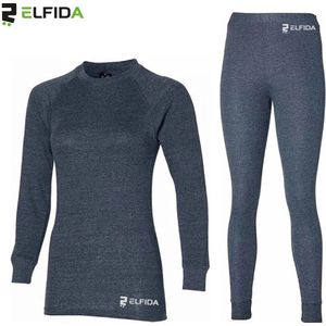 Elfida - Thermokleding Set Dames - Thermoshirt en Thermobroek Antraciet - Thermo Ondergoed Dames - Maat S