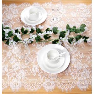 Bruiloft huwelijk tafelloper wit kant -Tafelkleed Huwelijk decoratie -Stoel decoratie- Tafeldecoratie versieringe Bruiloft Vintage -Huwelijk - Geboorte - Feest -Verjaardag Jubileum -Babyshower - Bruiloft - Feest- Wedding decor