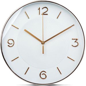 Family Pound - 25cm Wandklok met stil Uurwerk - Wit /Rose Goud - HSM004 - Analoog - Klok - Moderne Stille Gouden klok