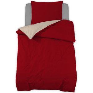 Saphira Duo-tone Kinderdekbedovertrek - 140x200/220 cm - Één Persoons - 1 Persoons - Rood/Beige - 80% Katoen - Dubbelzijdig Ontwerp - Zacht en Ademend - Geschikt voor Jongens en Meisjes - 2 zijdig te gebruiken