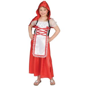 Funny Fashion - Roodkapje Kostuum - Boeren Roodkapje - Meisje - Rood - Maat 140 - Carnavalskleding - Verkleedkleding