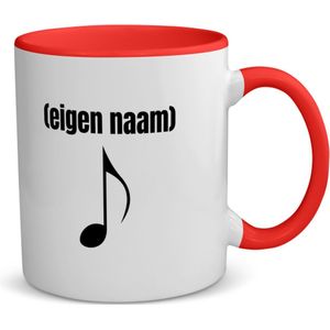 Akyol - muzieknoot met eigen naam koffiemok - theemok - rood - Muzieknoot - muziek liefhebbers - mok met eigen naam - iemand die houdt van muziek - verjaardag - cadeau - kado - 350 ML inhoud