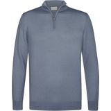 Profuomo - Slim Fit Trui - Blauw - Korte Rits - 100% Wol