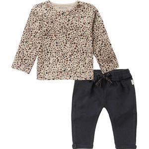 Noppies - kledingset - 2delig - broekje Antraciet grijs - shirt taupe met panterprint - Maat 62