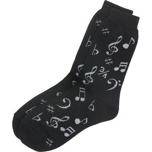 Music Gifts - Damessokken - Zwart - Muzieksymbolen - Gebroken Wit