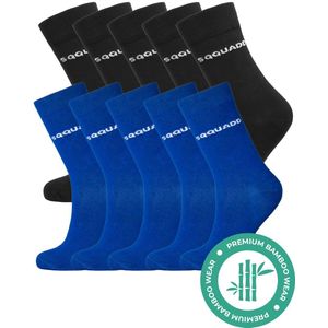 SQQUADD® Bamboe Sokken Dames en Heren - Unisex 10-pack - Maat 35-38 - Naadloos en Duurzaam - Tegen Zweetvoeten - Bamboo - Zwart/Blauw