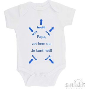 100% katoenen Romper ""Papa, zet hem op. Je kunt het!!"" + Hoofd Jongens Katoen Wit/blauw Maat 62/68