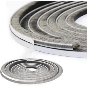 Zelfklevende borstelstrip - breedte 9 mm x hoogte 23 mm - schuifdeur borstelafdichting - tochtstopper - 5 m - grijs