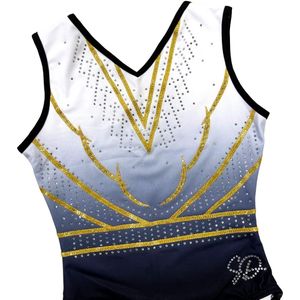 Sparkle&Dream Turnpakje Gina Zwart Wit Goud - ASM / 158-164 - Gympakje voor turnen, acro, trampoline en gymnastiek.