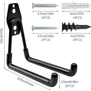 2 Stuks Garage Haken Grote Dubbele Metalen Muur Haken Garage Opslag Haak Beugel Voor Opknoping Tuingereedschap