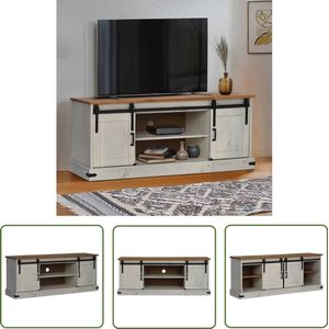 vidaXL Halden - Tv-meubel - Tv-meubel HALDEN 2 schuifdeuren 150x40x60 cm massief hout wit - Grenoble Hout - Houten Tv-standaard - Salontafel