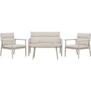 Mazzaro lounge set 1 bank, 2 stoelen, 1 salontafel beige.